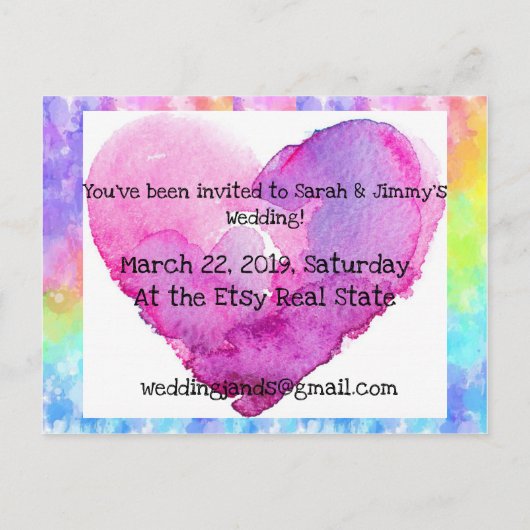 Faire-Part de Mariage à Cœur Tie-Dye (Dos)