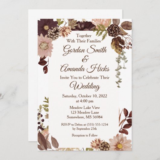 Faire-part de mariage à cône de pin d'automne (Devant / Derrière)