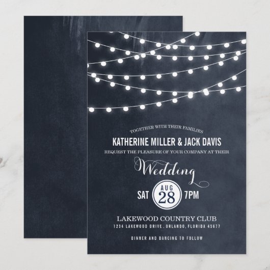 Faire-part de mariage à cordes bleues (Devant / Derrière)