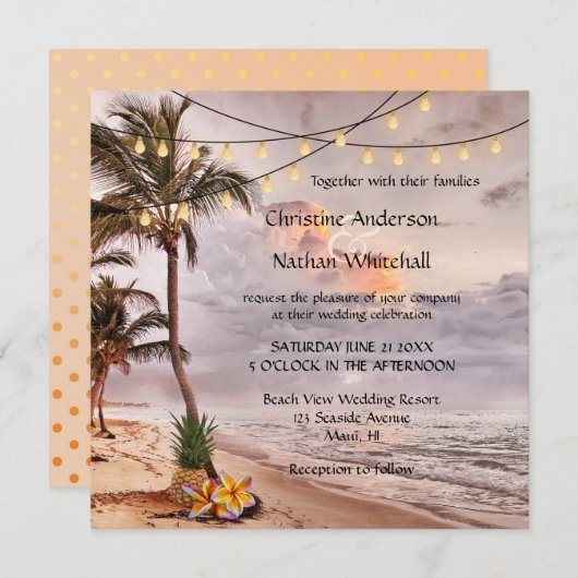 Faire-part de mariage à cordes de plage tropicale (Devant / Derrière)