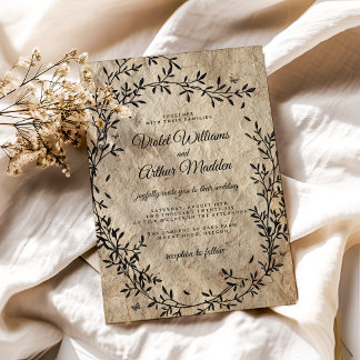 Faire-part de mariage à couronne botanique vintage