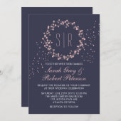 Faire-part de mariage à couronne de fleurs rose et (Devant / Derrière)