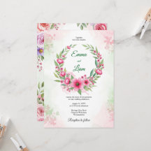 Faire-part de mariage à couronne florale aquarelle