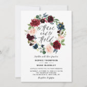 Faire-part de mariage à couronne florale bleue et (Devant)