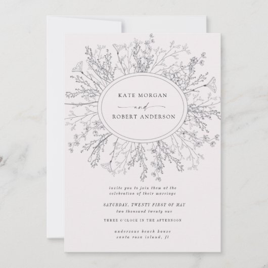 Faire-part de mariage à couronne florale moderne (Devant)