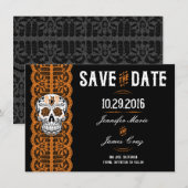 Faire-part de mariage à crâne de sucre en dentelle (Devant / Derrière)