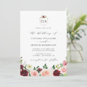 faire-part de mariage à crête florale bordeaux (Debout devant)