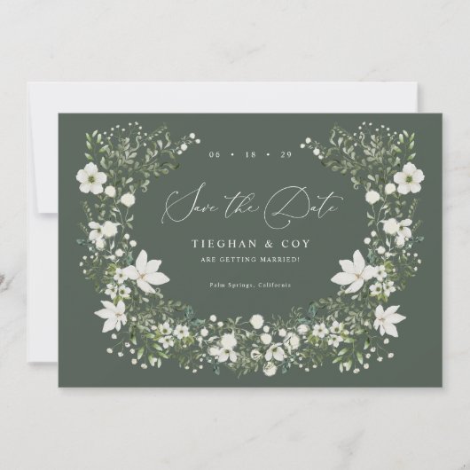 Faire-part de mariage à date fixe Sage Garden Save (Devant)