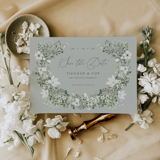 Faire-part de mariage à date fixe Sage Garden Save