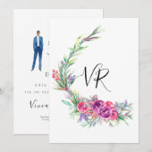 Faire-part de mariage à date limite Fleurs violett (Devant / Derrière)