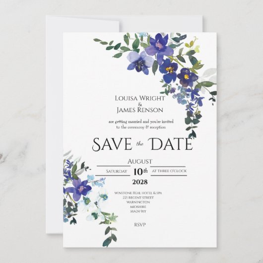Faire-part de mariage à date pour l'Orchidée Bleue (Devant)