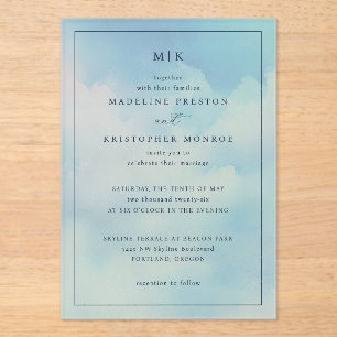 Faire-part de mariage à dégradé bleu serein