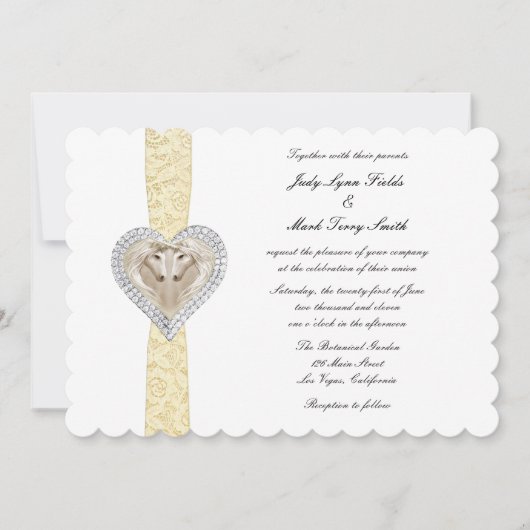 Faire-part de mariage à dentelle jaune Licorne (Devant)