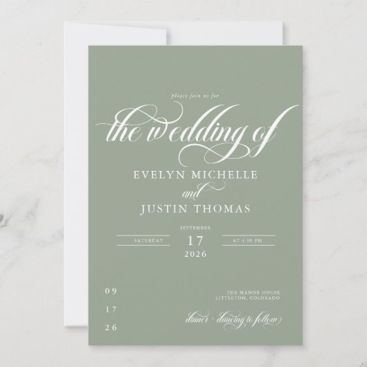 Faire-part de mariage à écriture minimale (Devant)