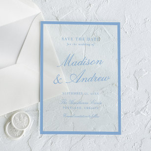 Faire-part de mariage à encadré bleu moderne
