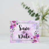 Faire-part de mariage à encadrer avec fleurs viole (Debout devant)