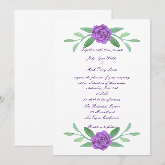 Faire-part de mariage à feuillage floral pourpre (Devant / Derrière)