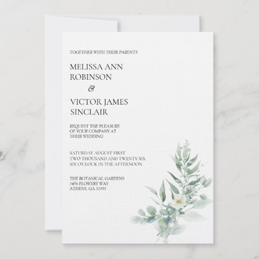 Faire-part de mariage à feuillage vert (Devant)