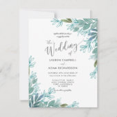 Faire-part de mariage à feuillage vert sauge rusti (Devant)