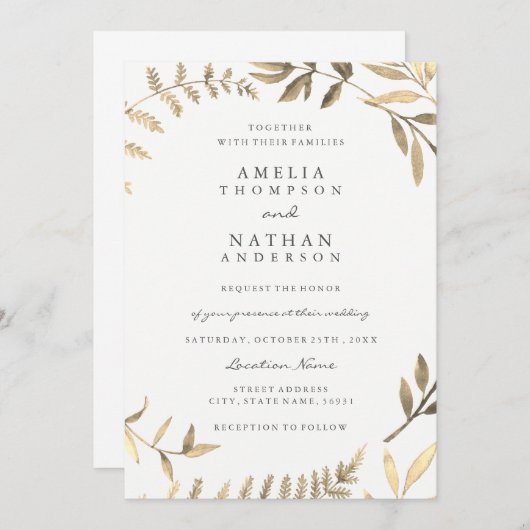 Faire-part de mariage à feuille d'or moderne (Devant / Derrière)