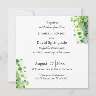 Faire-part de mariage à feuille verte élégante