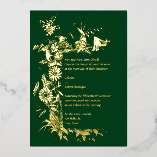 Faire-part de mariage à feuilles d'argent avec une (Recto)
