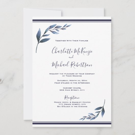 Faire-part de mariage à feuilles florales blanches (Devant)