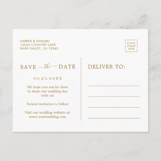 Faire-Part de Mariage à Feuilles Tropicales Or (Dos)