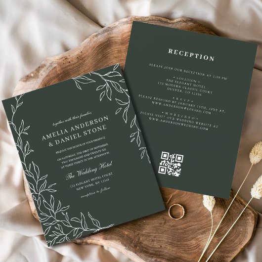 Faire-part de mariage à feuilles vertes du code QR
