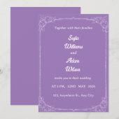 Faire-part de mariage à filigrane royal violet et (Devant / Derrière)