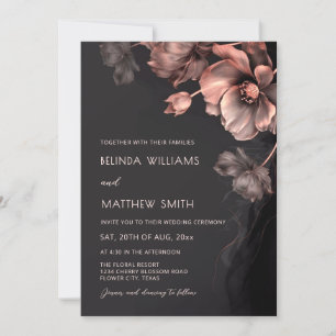 Faire-part de mariage à fleurs 3D métallisé rose b