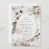 faire-part de mariage à fleurs argentées rustiques (Devant)