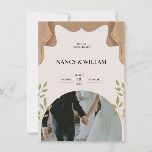 faire-part de mariage à fleurs beige (Devant)