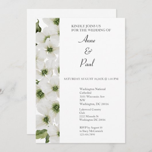 Faire-part de mariage à fleurs blanches (Devant / Derrière)