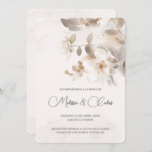 Faire-part de mariage à fleurs blanches (Devant / Derrière)