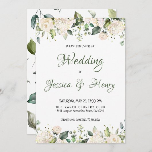 Faire-part de mariage à fleurs blanches (Devant / Derrière)