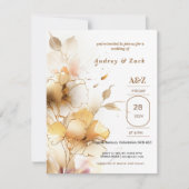 Faire-part de mariage à fleurs blanches dorées (Devant)