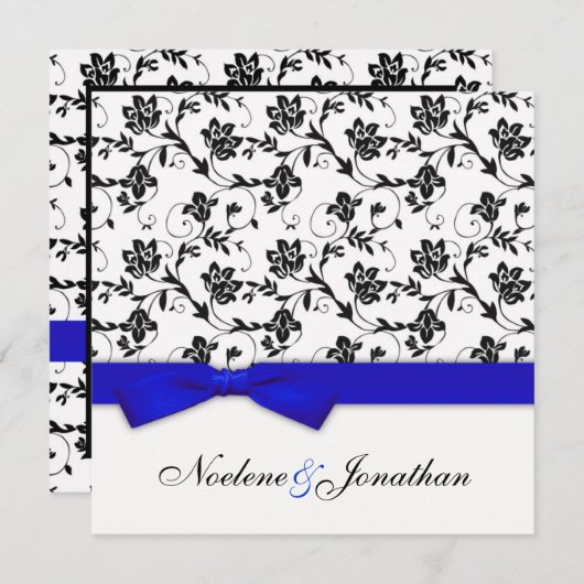 Faire-part de mariage à fleurs bleu (Devant / Derrière)