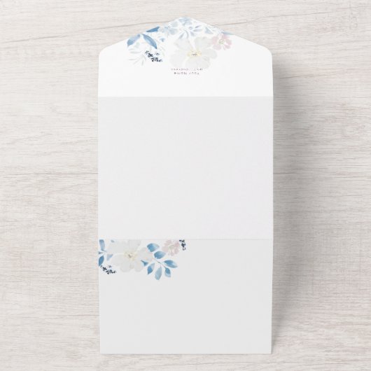 Faire-part de mariage à fleurs bleu aquarelle (Dehors)