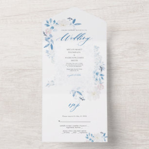 Faire-part de mariage à fleurs bleu aquarelle