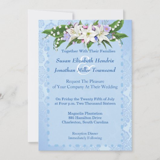 Faire-part de mariage à fleurs bleues (Devant)