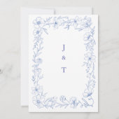 Faire-part de mariage à fleurs bleues avec Colombe (Dos)