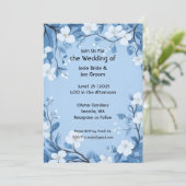 Faire-part de mariage à fleurs bleues doux et simp (Debout devant)