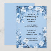 Faire-part de mariage à fleurs bleues doux et simp (Devant / Derrière)