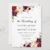 faire-part de mariage à fleurs bordeaux (Devant)
