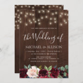 faire-part de mariage à fleurs bordeaux rustique (Devant / Derrière)