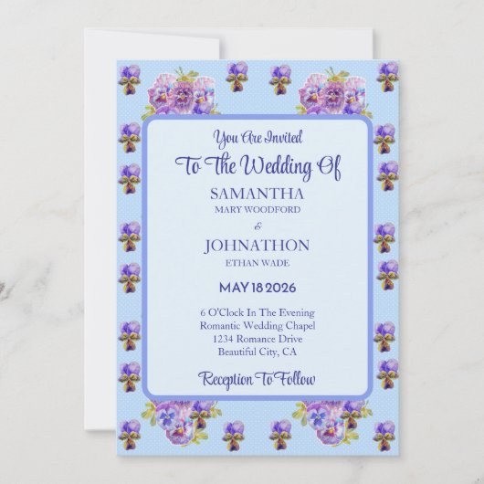 Faire-part de mariage à fleurs chic Blue Shabby (Devant)