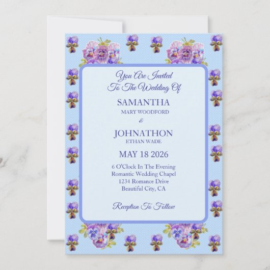 Faire-part de mariage à fleurs chic Blue Shabby (Devant)