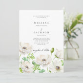 Faire-part de mariage à fleurs d'anémones blanches (Debout devant)