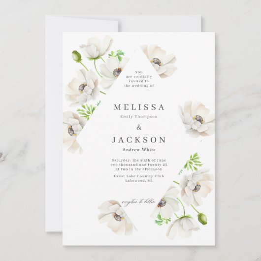 Faire-part de mariage à fleurs d'anémones blanches (Devant)